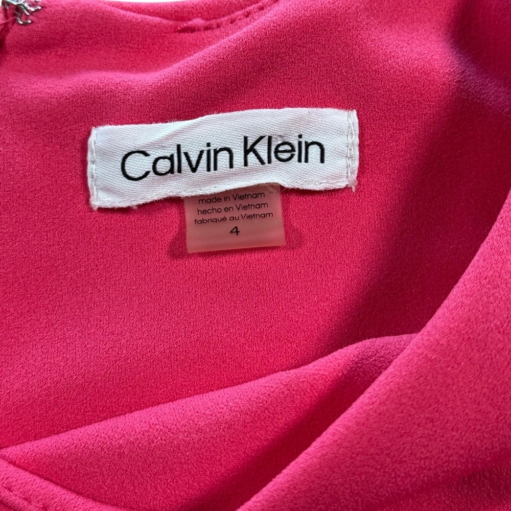 Calvin Klein Short Sleeve Waist Tie Jumpsuit Size 4 Hot Pink One Piece EUC - Picture 2 of 5